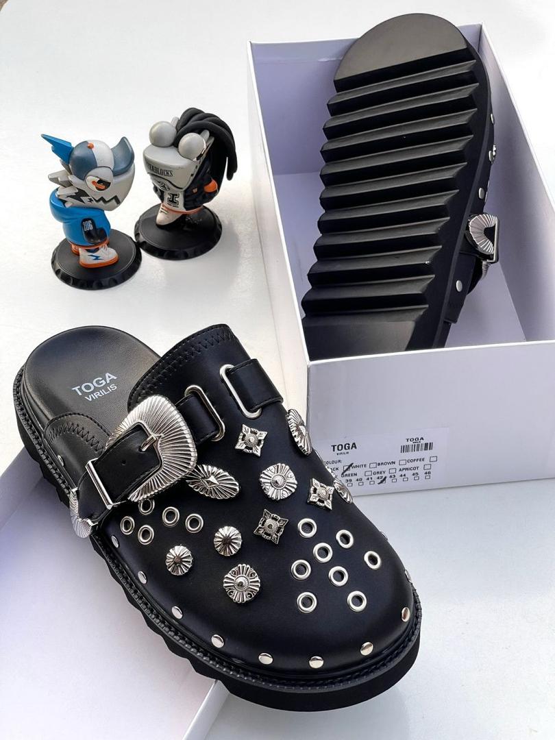 WhatsApp Image 2026-05-23 at 12.59.58 PM Toga Virilis Black Leather Embellished Western Mules - Image 1
